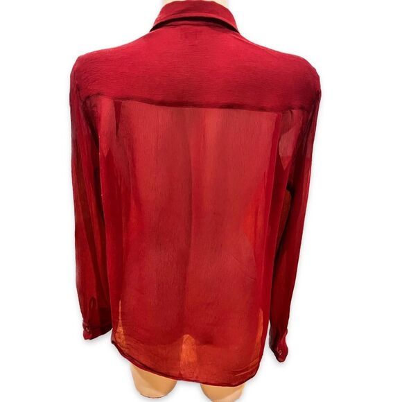 Armani Collezioni Silk Red Button Down Shirt Notched Collar Size 6 - Picture 3 of 9